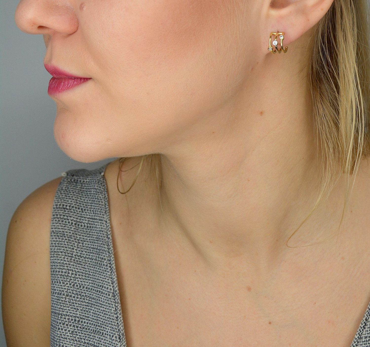 Złote kolczyki 333 'potrójne cyrkonie' KL 6519.jpg